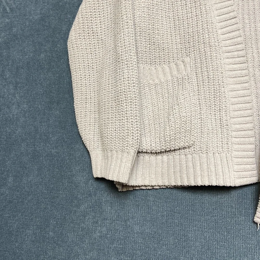 Hollister Cardigan Sweater Womens Medium Gray Open Front Chunky Knit Ribbed Hem